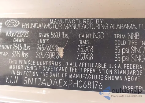 2023 Hyundai Santa Cruz Se z USA, uszkodzony, nr VIN 5NTJADAEXPH068176